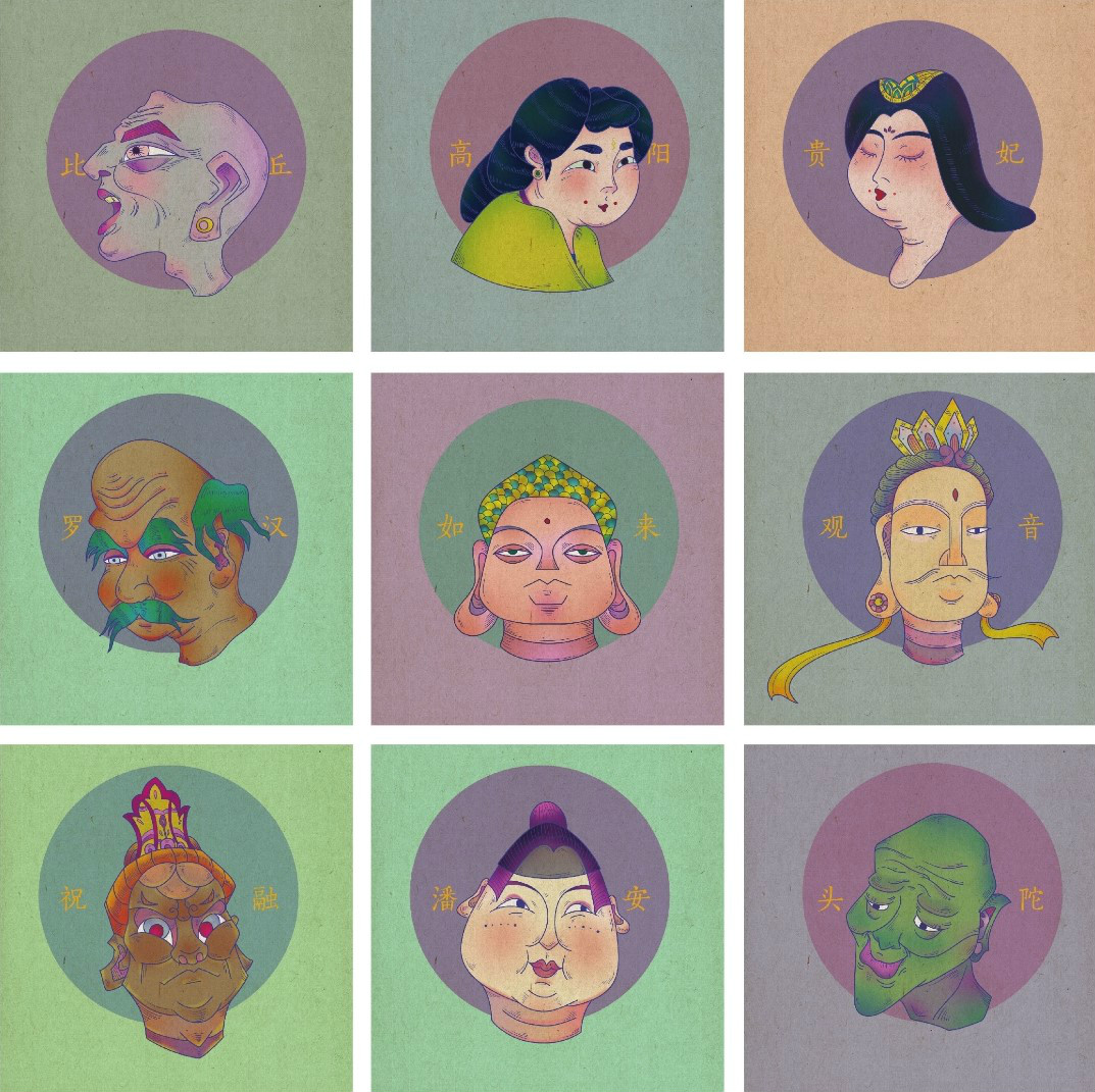 眾生相手繪插畫，風格迥異人物頭像插畫圖片