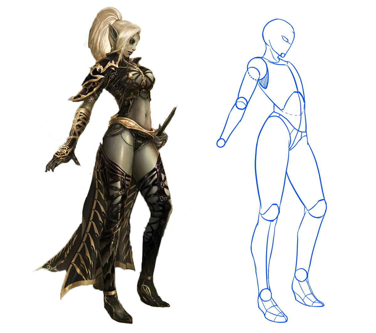 動漫人物圖片，動漫人體結構骨骼提煉線稿