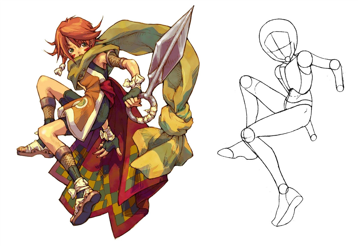 動漫人物圖片，動漫人體結構骨骼提煉線稿