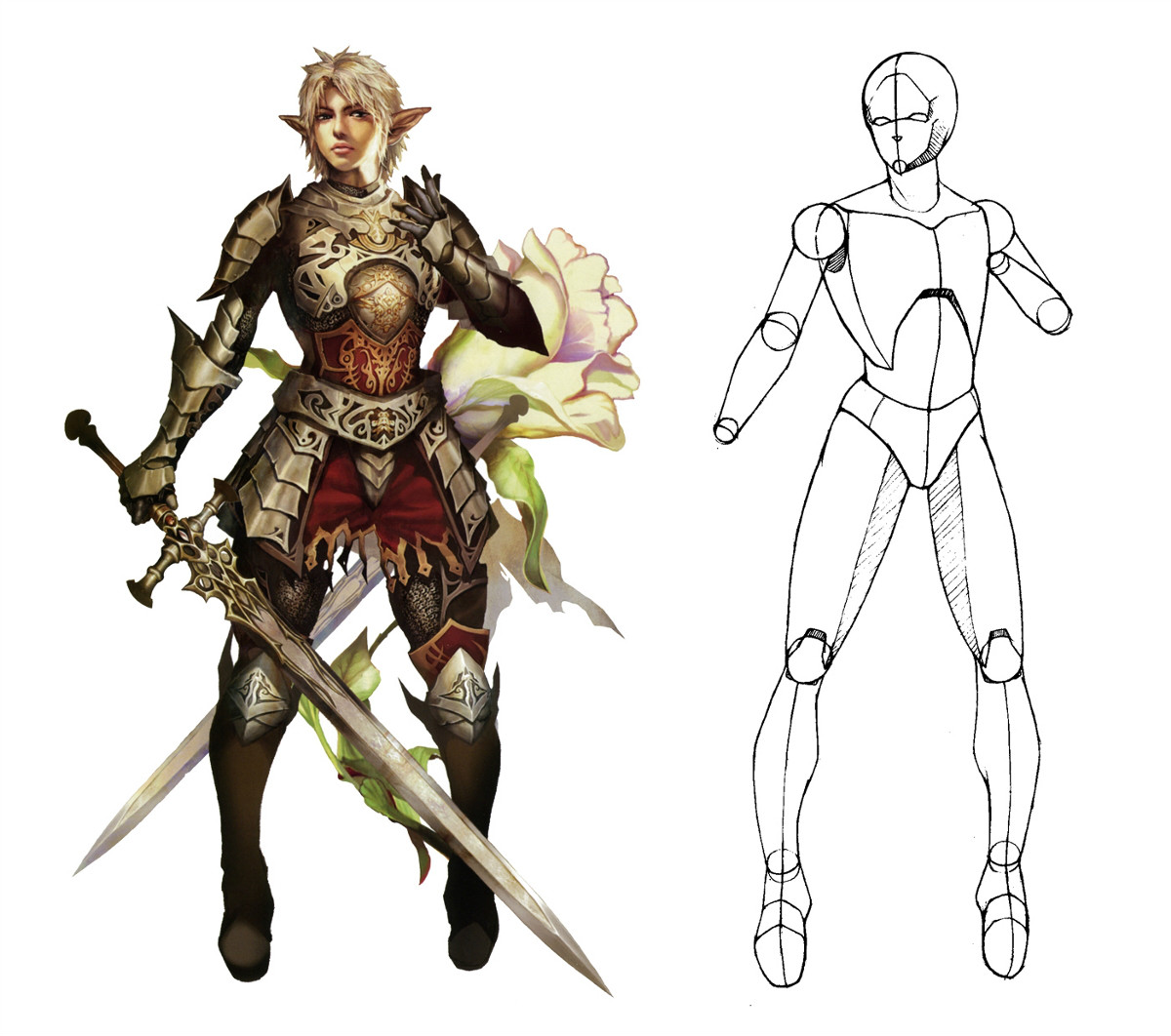 動漫人物圖片，動漫人體結構骨骼提煉線稿