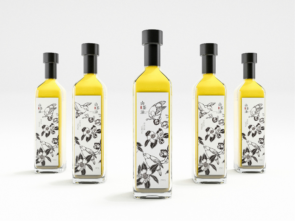 山茶油包裝設(shè)計，手繪圖案食品包裝設(shè)計