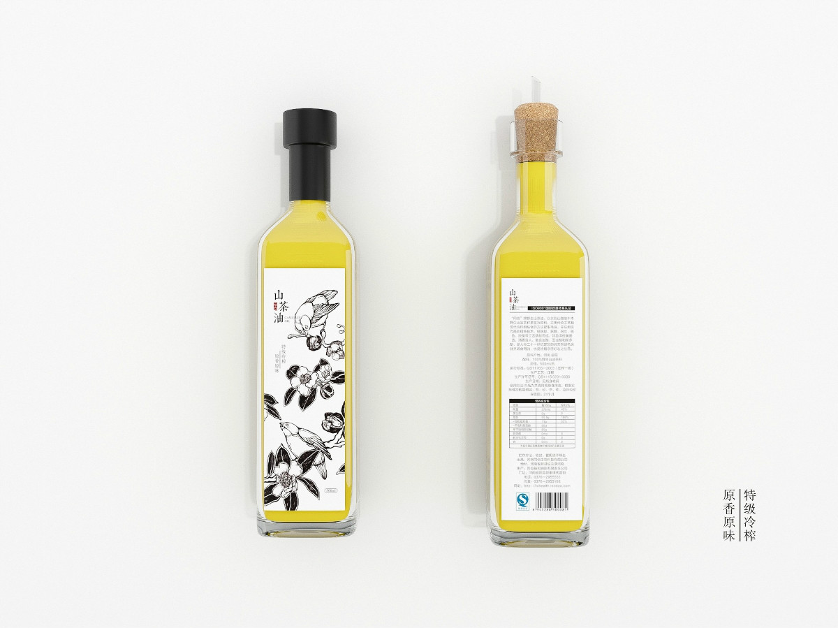 山茶油包裝設(shè)計(jì)，手繪圖案食品包裝設(shè)計(jì)