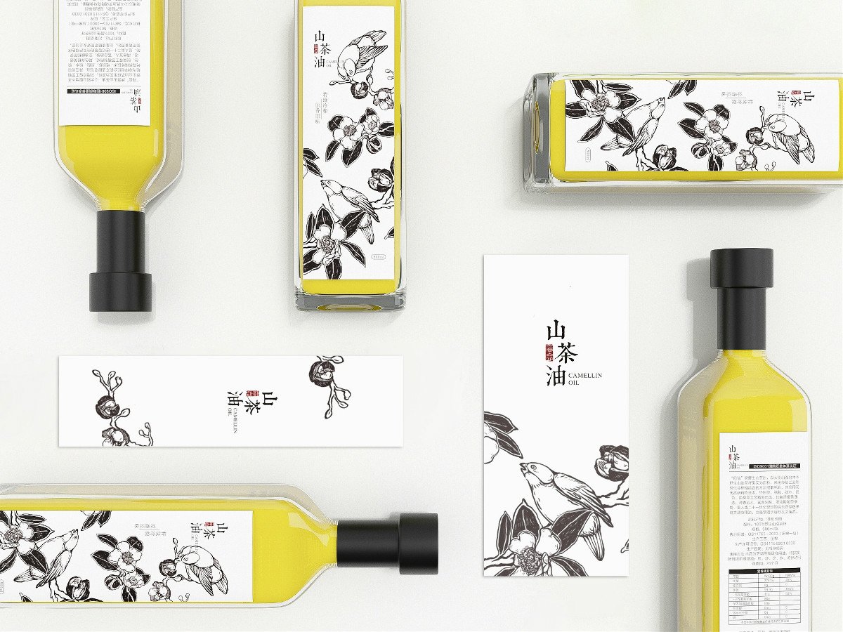 山茶油包裝設(shè)計，手繪圖案食品包裝設(shè)計