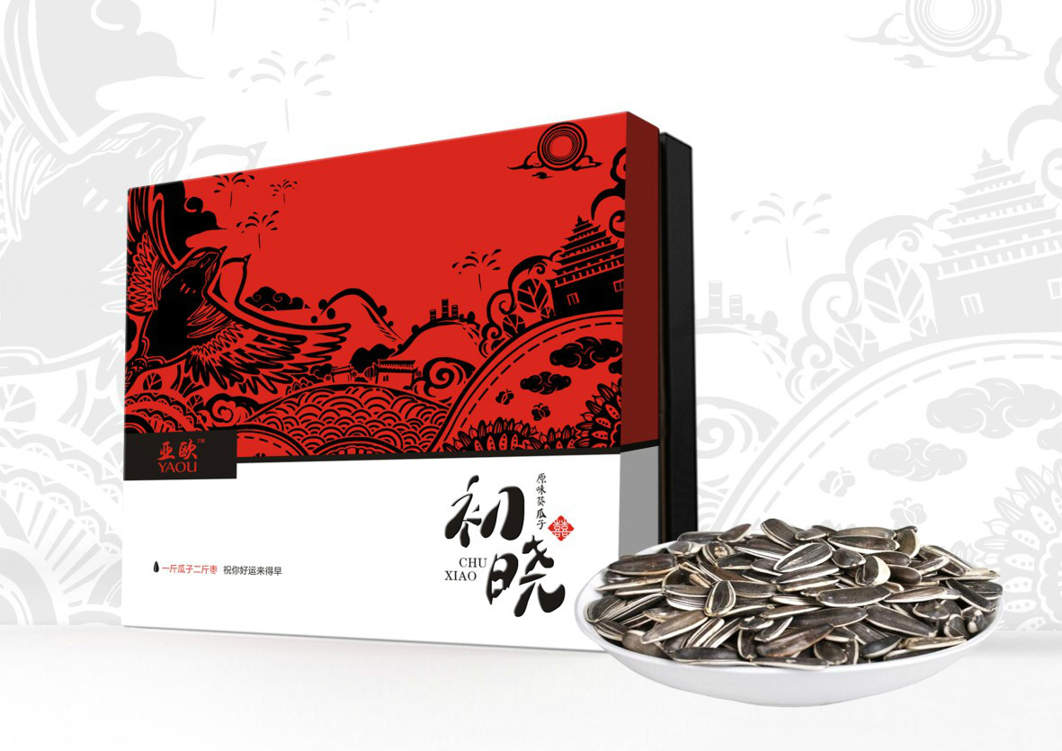 紅色禮盒瓜子包裝設(shè)計(jì)，古典特色食品包裝設(shè)計(jì)