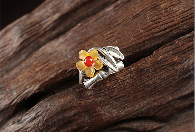小黃花民族風戒指，時尚典雅指環(huán)首飾