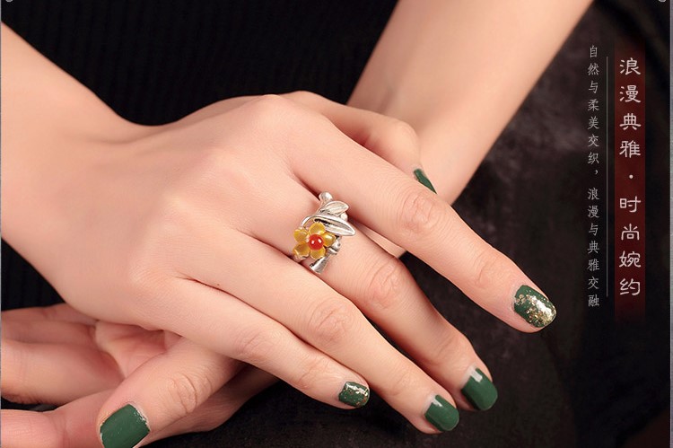 小黃花民族風戒指，時尚典雅指環(huán)首飾