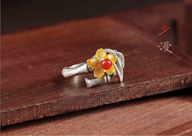 小黃花民族風戒指，時尚典雅指環(huán)首飾