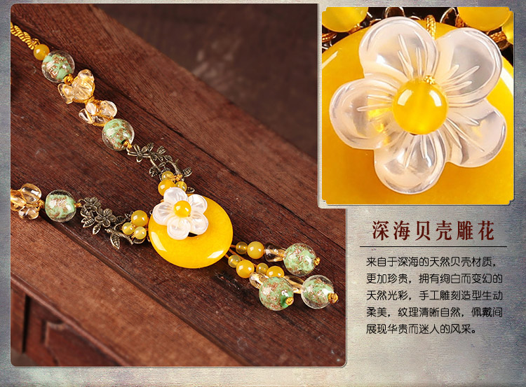 黃色平安扣鎖骨鏈，清新明麗項鏈首飾