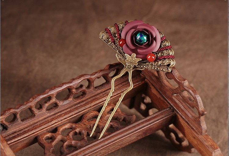 時(shí)尚生動扇形發(fā)簪，古典浪漫發(fā)釵頭飾