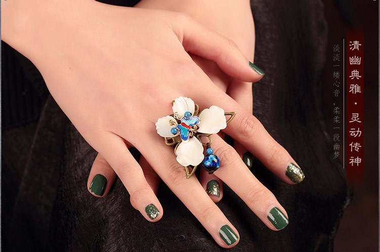 藍(lán)蝶起舞戒指，民族風(fēng)個(gè)性指環(huán)首飾