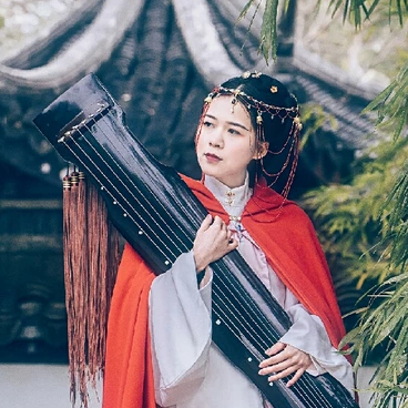 木蘭花開(kāi)帶琴女生頭像，唯美古風(fēng)真人頭像