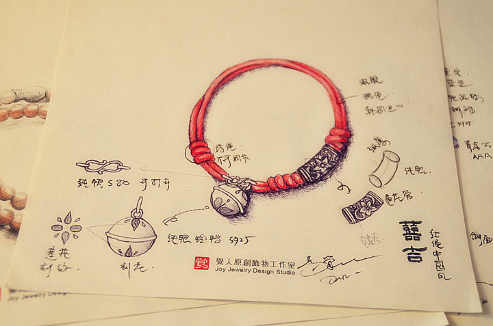 囍吉家佳樂文學(xué)手鏈，本命年紅繩銀蓮花鈴鐺首飾