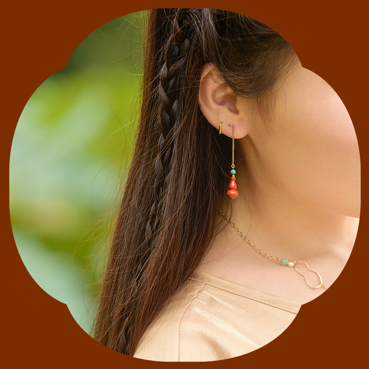 葫蘆吊墜耳線耳環(huán)，吉祥福氣耳環(huán)首飾