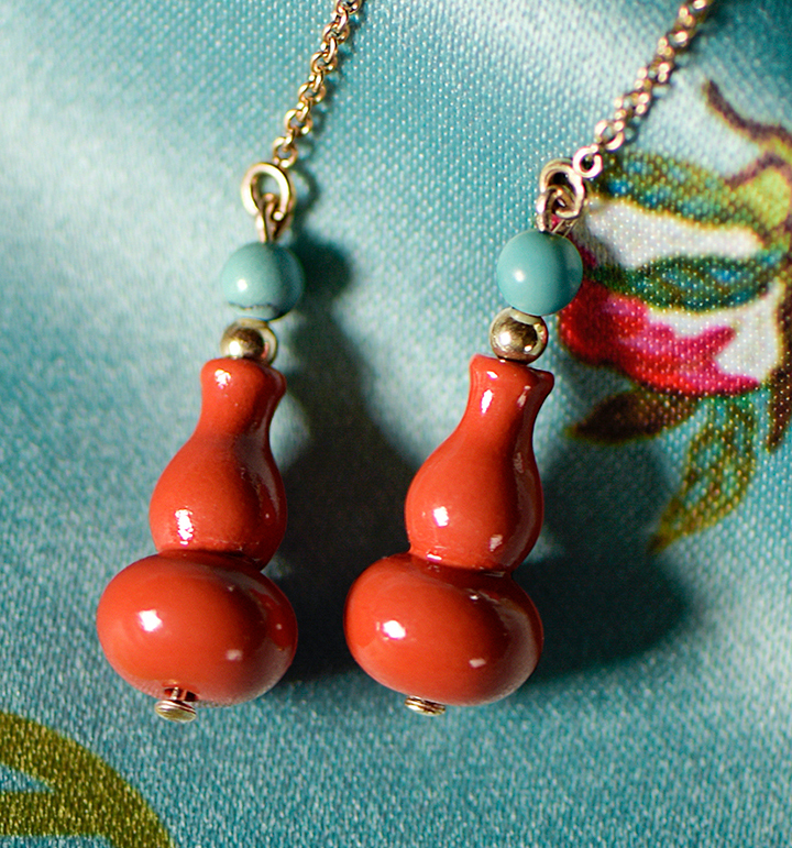 葫蘆吊墜耳線耳環(huán)，吉祥福氣耳環(huán)首飾