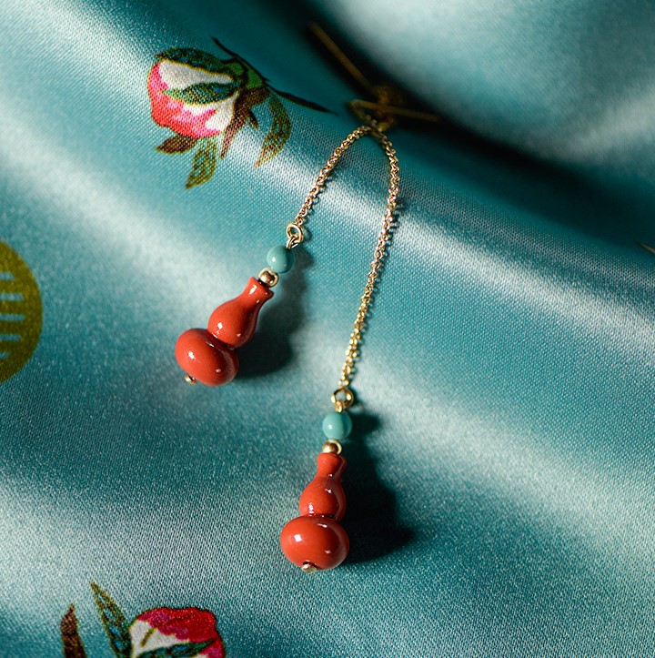 葫蘆吊墜耳線耳環(huán)，吉祥福氣耳環(huán)首飾