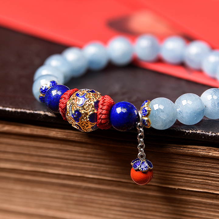 云袖古風(fēng)手串，海藍(lán)寶青金石朱砂925銀手鏈