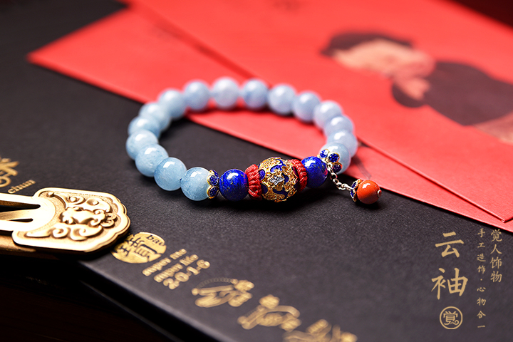 云袖古風(fēng)手串，海藍(lán)寶青金石朱砂925銀手鏈
