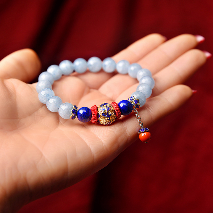 云袖古風(fēng)手串，海藍(lán)寶青金石朱砂925銀手鏈