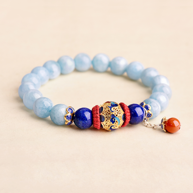 云袖古風(fēng)手串，海藍(lán)寶青金石朱砂925銀手鏈