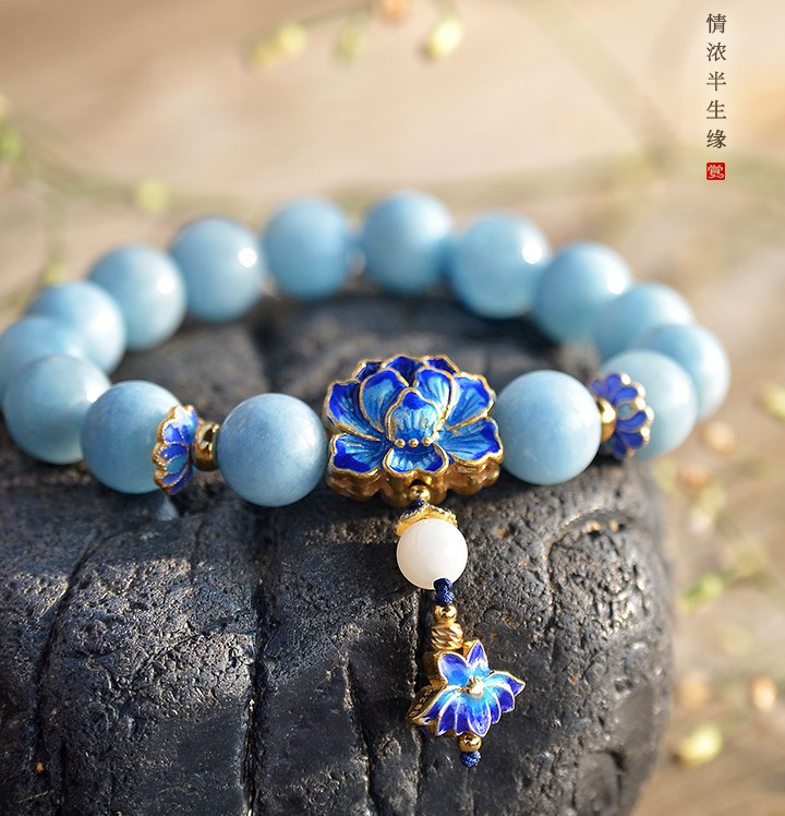 典雅925銀牡丹手鏈，清新唯美海藍寶手串