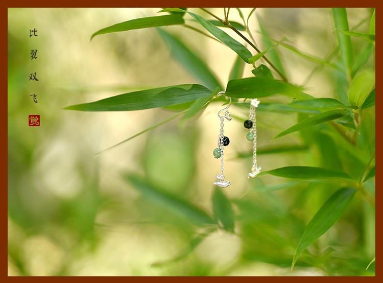 鳥(niǎo)兒吊墜耳飾，天然翡翠長(zhǎng)款耳環(huán)首飾