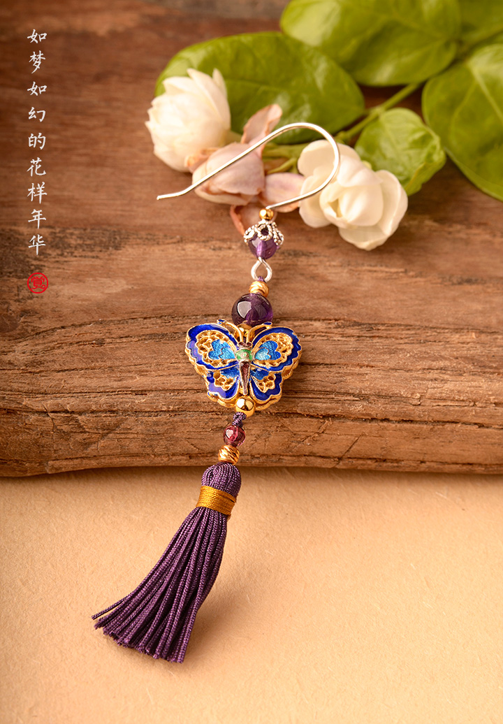 銀蝴蝶長流蘇氣質(zhì)，典雅古風(fēng)耳環(huán)首飾