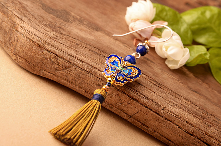 銀蝴蝶長流蘇氣質(zhì)，典雅古風(fēng)耳環(huán)首飾