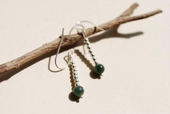 緬甸玉長(zhǎng)款耳飾，天然翡翠銀耳環(huán)首飾