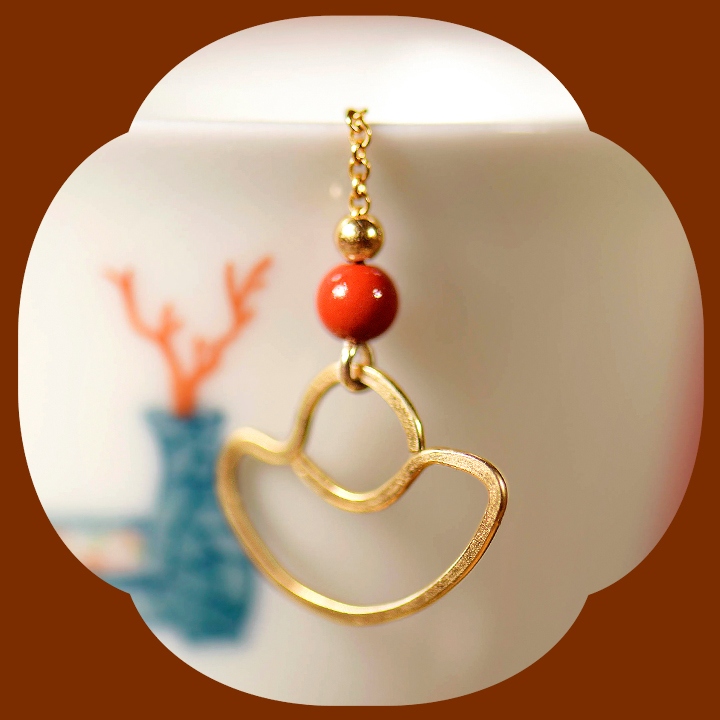 手工元寶耳線耳飾，天然朱砂耳環(huán)首飾