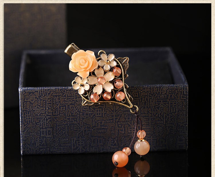 古典民族花朵發(fā)夾，復(fù)古風(fēng)淡雅清新頭飾