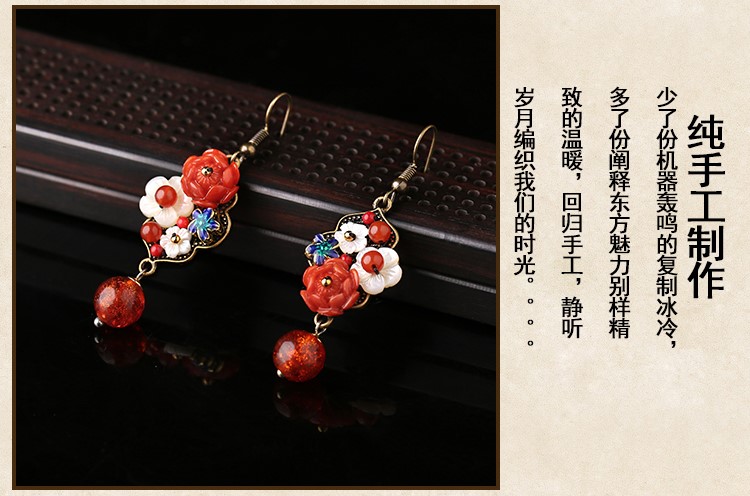 紅色民族風(fēng)耳環(huán)，復(fù)古長(zhǎng)款喜慶古風(fēng)吊墜耳環(huán)
