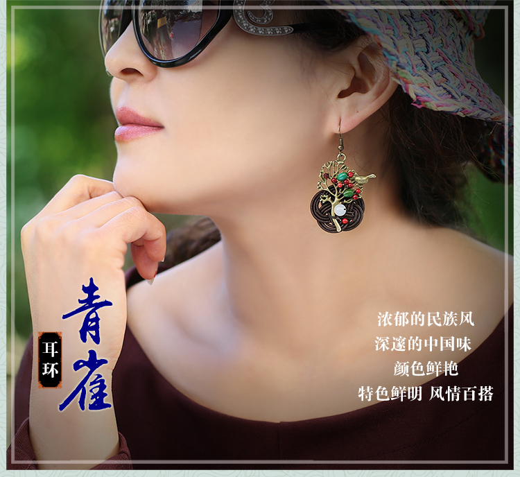 森系古典耳墜耳環(huán)，家佳樂(lè)文學(xué)夸張吊墜耳環(huán)