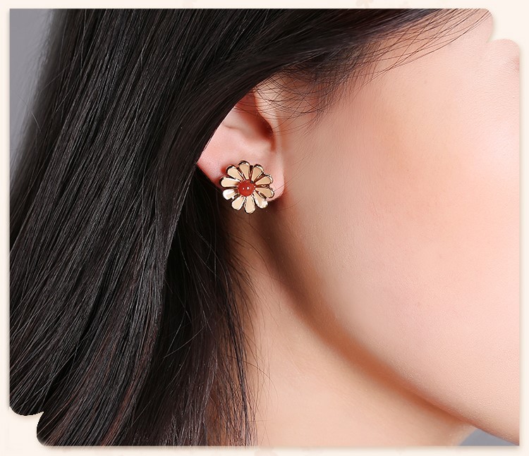 復(fù)古風(fēng)花朵小巧耳釘，簡約時尚瑪瑙耳釘首飾