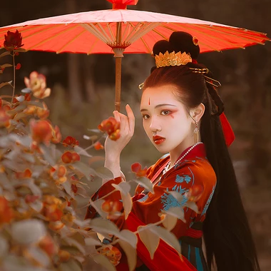 嬌艷紅傘女生頭像，唯美古風(fēng)真人頭像