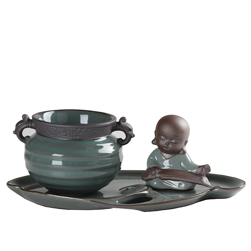 復(fù)古家佳樂文學(xué)文竹盆景，禪意小和尚盆景