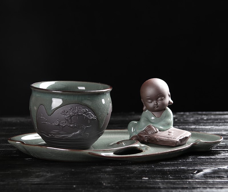 復(fù)古家佳樂文學(xué)文竹盆景，禪意小和尚盆景