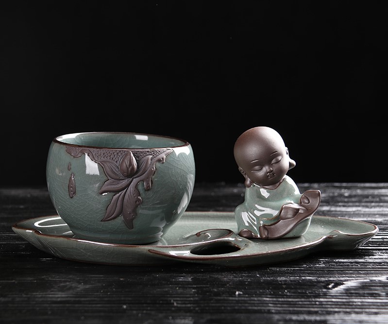 復(fù)古家佳樂文學(xué)文竹盆景，禪意小和尚盆景