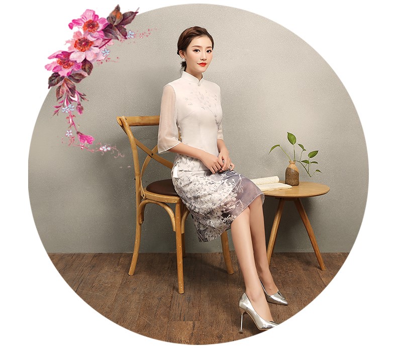 清麗淡雅櫻香旗袍，時(shí)尚印花旗袍裙