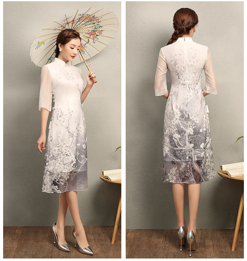 清麗淡雅櫻香旗袍，時(shí)尚印花旗袍裙