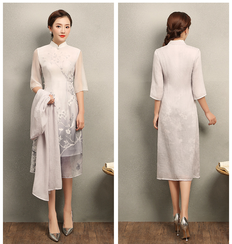 清麗淡雅櫻香旗袍，時(shí)尚印花旗袍裙