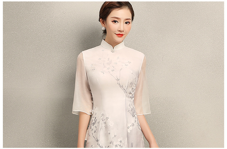 清麗淡雅櫻香旗袍，時(shí)尚印花旗袍裙