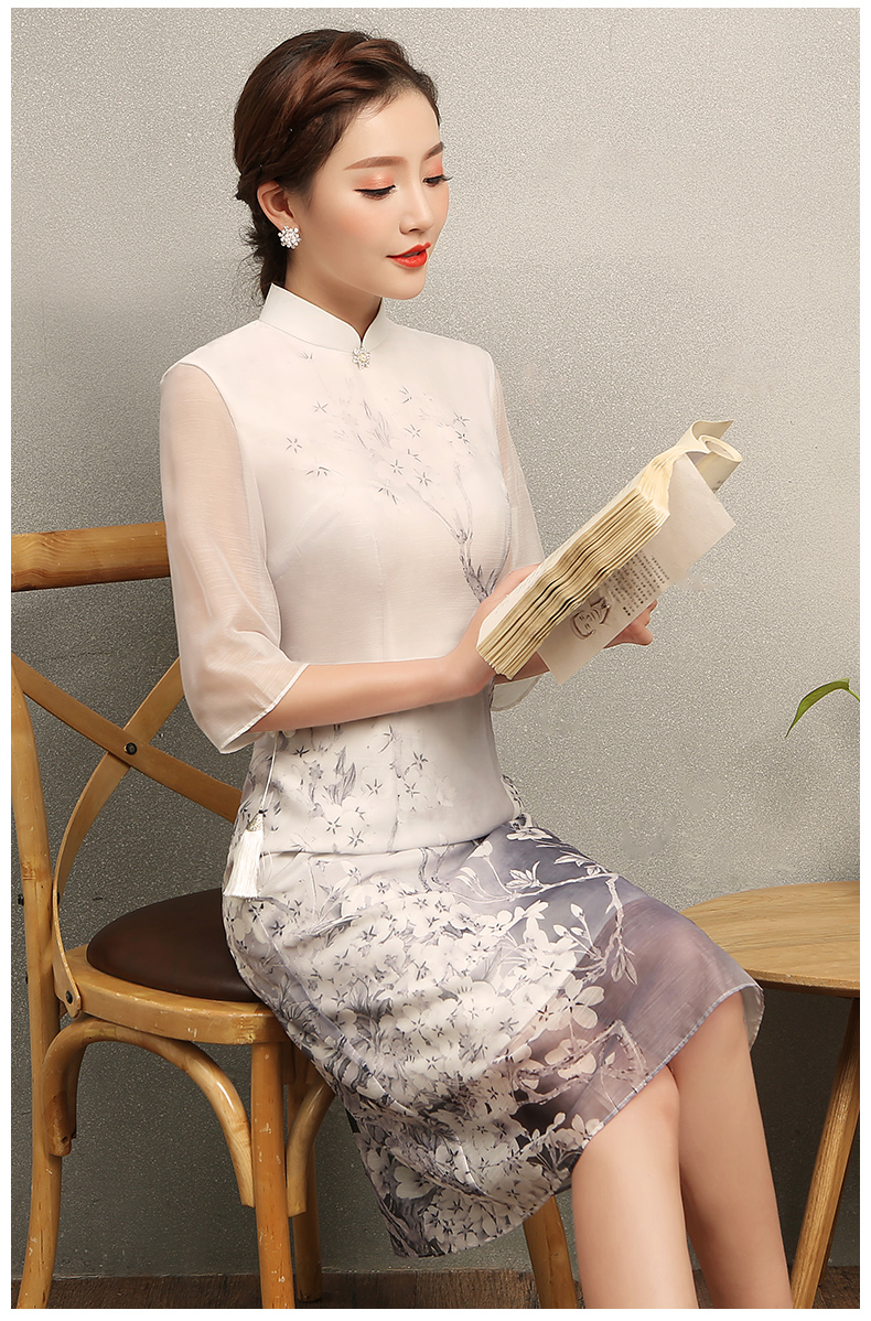 清麗淡雅櫻香旗袍，時(shí)尚印花旗袍裙