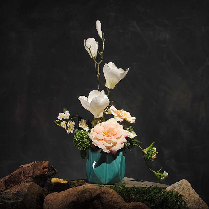 清雅浪漫玉蘭花花藝，浪漫梨花中式插花
