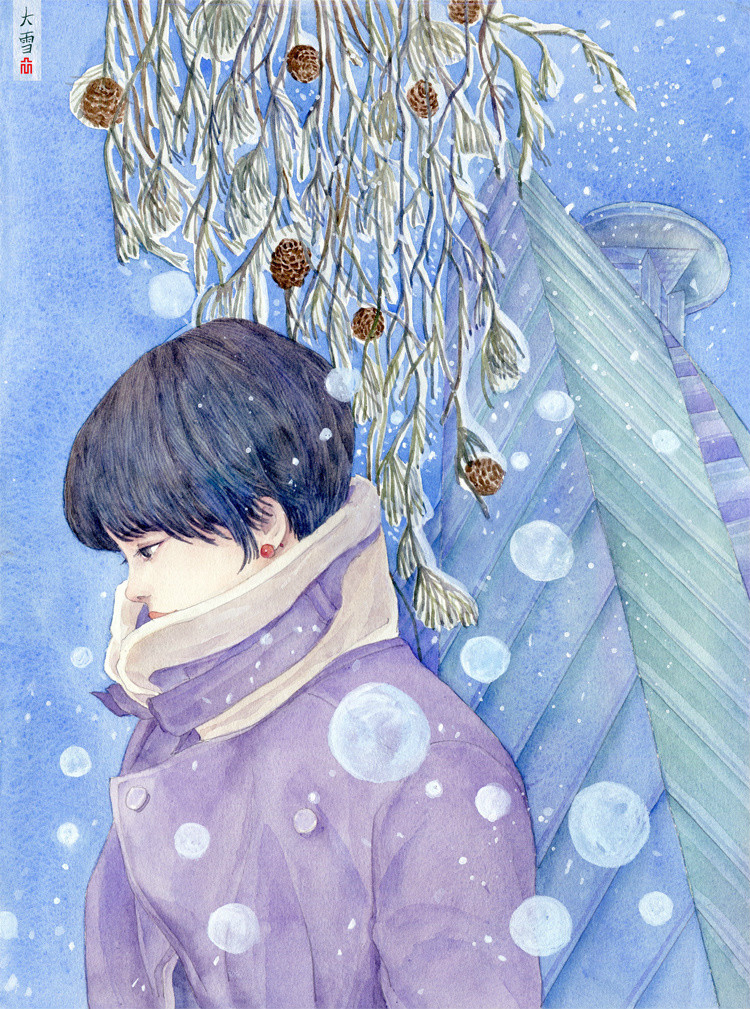 24節(jié)氣水彩手繪插畫，清新淡雅唯美女子插畫