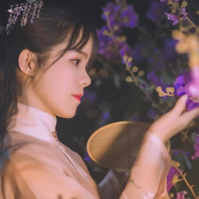 紫薇花開(kāi)帶團(tuán)扇女生頭像，唯美古風(fēng)真人頭像