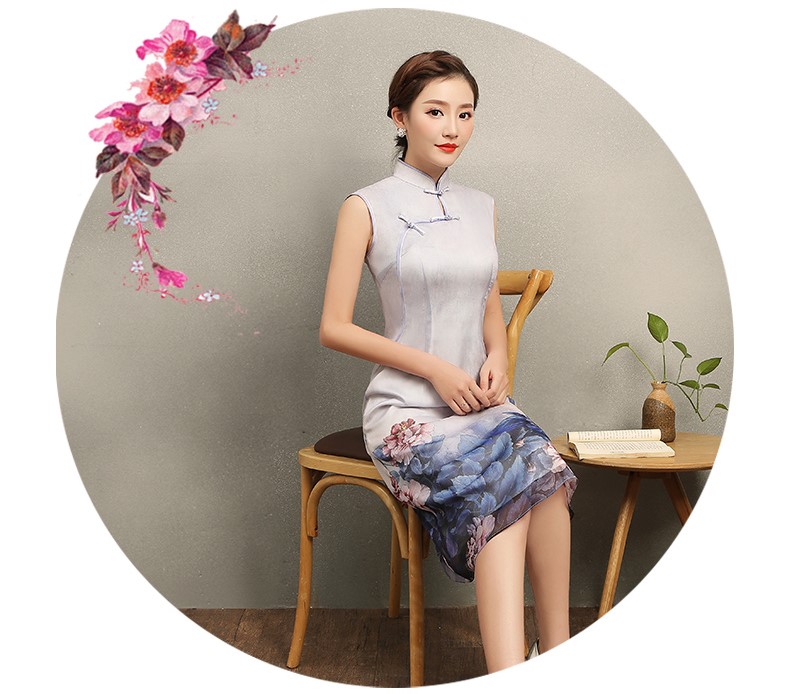 溫婉優(yōu)雅淡紫旗袍，文藝復古氣息旗袍裙