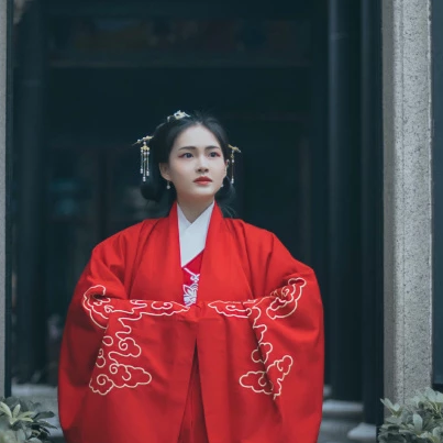文藝紅衣帶團扇女生頭像，唯美古風(fēng)真人頭像