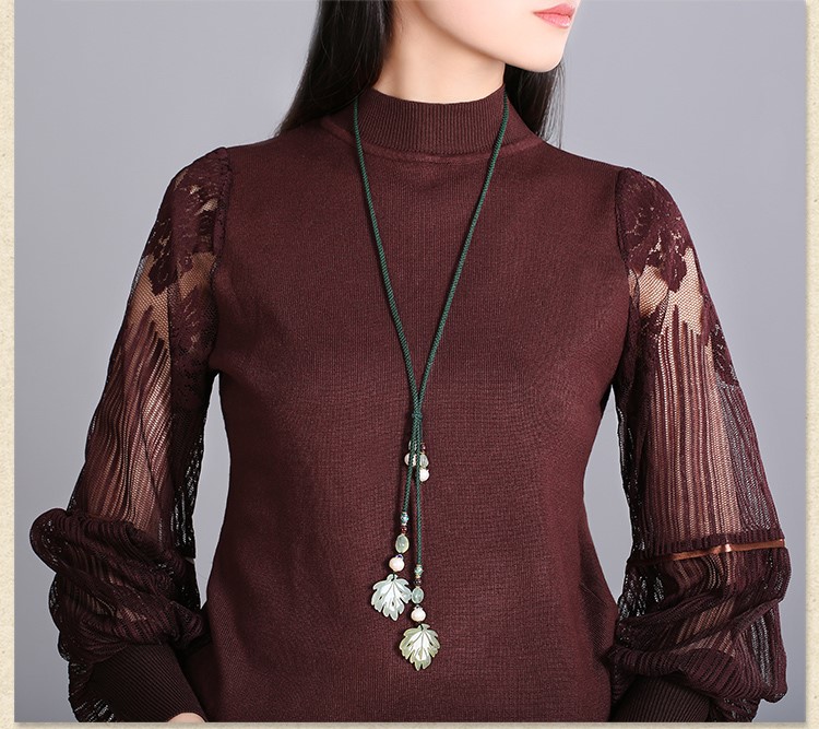 舞汐羽項鏈:復(fù)古岫玉葉子吊墜毛衣鏈項鏈