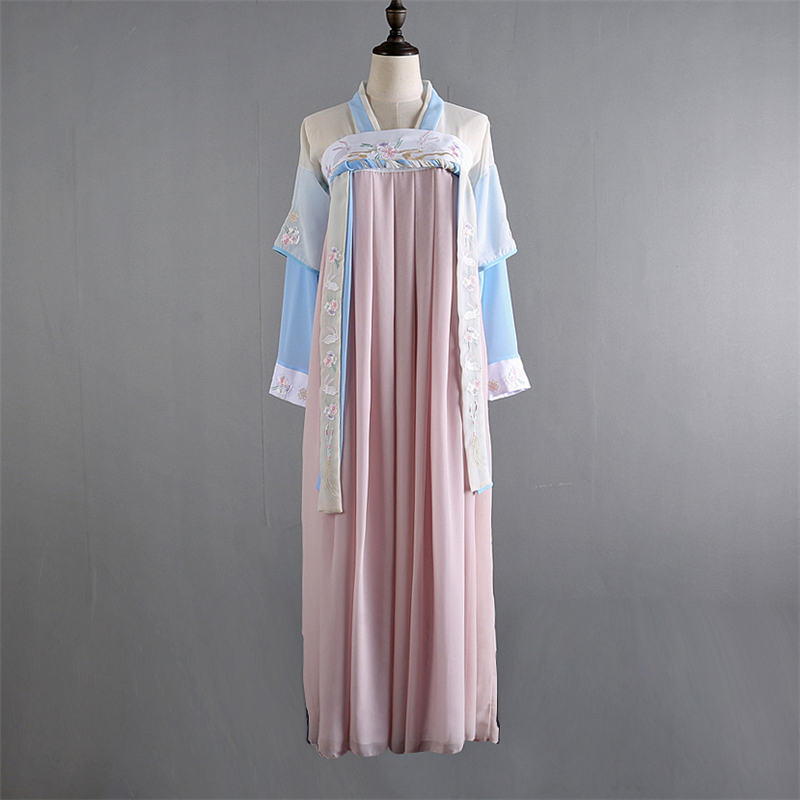 漢元素繡花仙女裙，改良漢服對襟齊胸襦裙