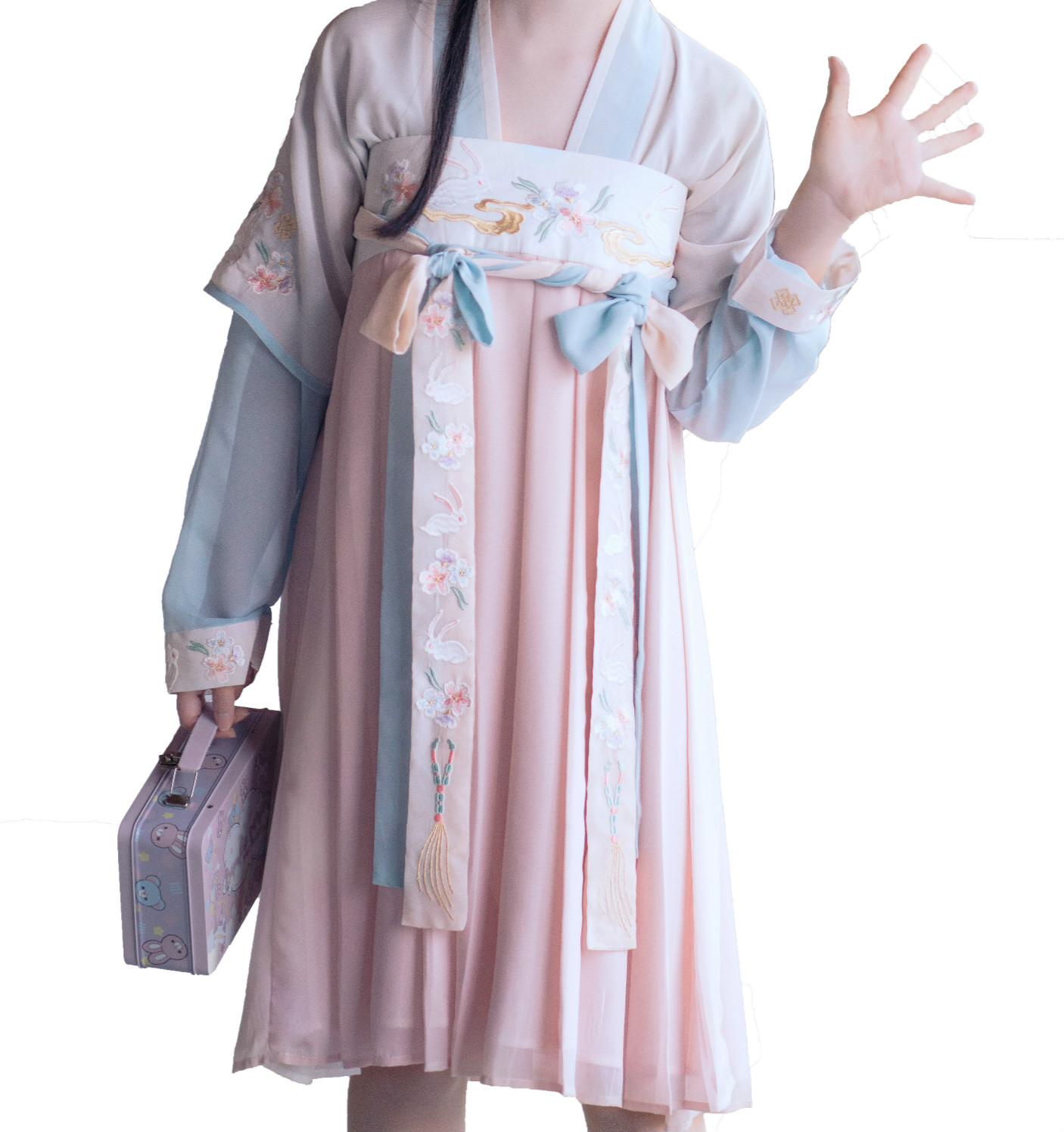 漢元素繡花仙女裙，改良漢服對襟齊胸襦裙